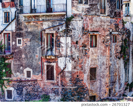 red vintage old brick wall with windows and green red vintage old brick wall with windows and green 26701327
