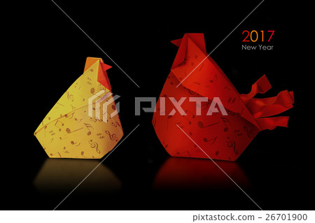 Origami paper hen and rooster 26701900