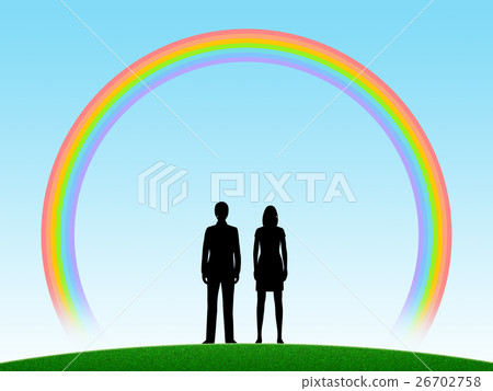 看著彩虹的夫婦的剪影 26702758