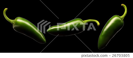 Hot green chili or chilli pepper isolated Hot green chili or chilli pepper isolated 26703805