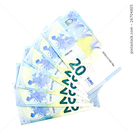 Twenty euro banknote on a white background. Twenty euro banknote on a white background. 26704805