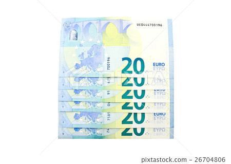 Twenty euro banknote on a white background. Twenty euro banknote on a white background. 26704806