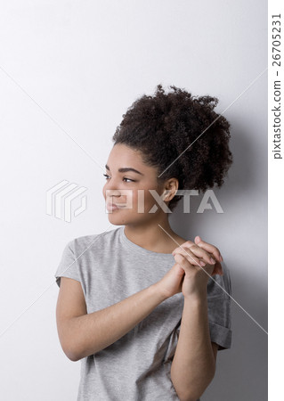 Portrait of woman indoors, casual clothes 26705231