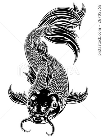 Koi Carp Fish Woodcut Style 26705358