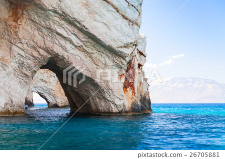 Greek island Zakynthos in Ionian Sea, Blue cave Greek island Zakynthos in Ionian Sea, Blue cave 26705881