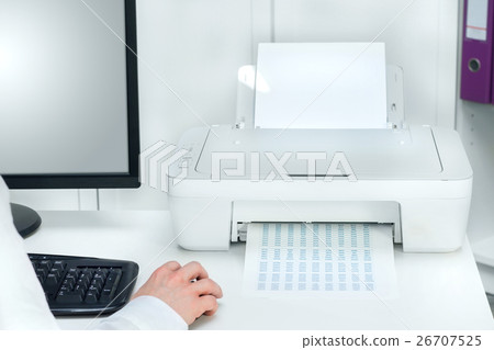 Composition of white printer and black computer 26707525