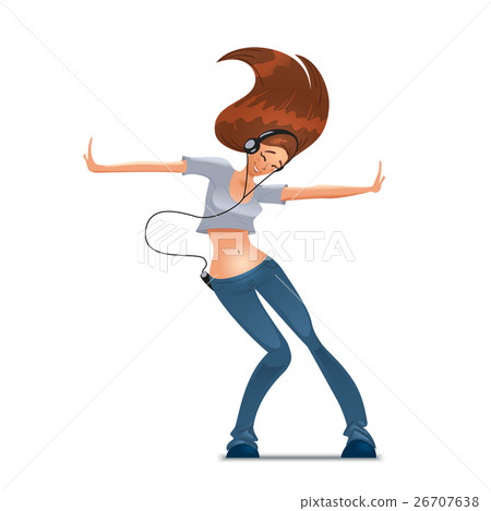 Young girl dancing listening music with headphones 26707638