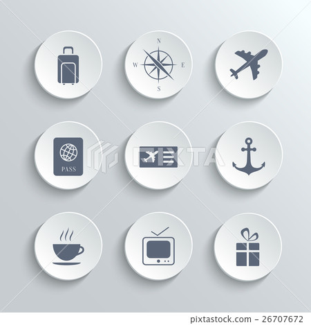 Travel icons set - vector white round buttons Travel icons set - vector white round buttons 26707672