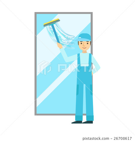 Man With Squeegee Washing Window, Cleaning Service 26708617