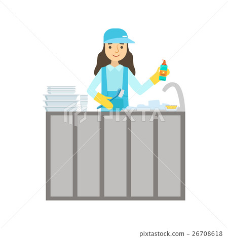Girl Washing Dishes In The Tap, Cleaning Service 26708618