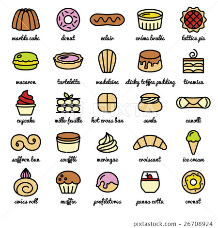 line icon set of world best desserts and sweets line icon set of world best desserts and sweets 26708924