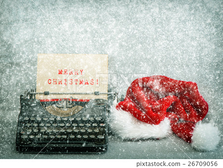 Old typewriter red hat Merry Christmas Retro style 26709056