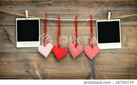 Red hearts and vintage photo frame. Valentines Day Red hearts and vintage photo frame. Valentines Day 26709134