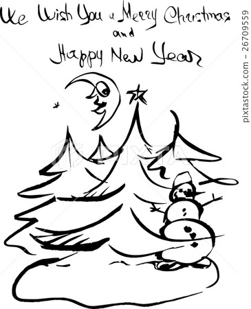 Hand drawn ink sketch. Christmas greeting card. Hand drawn ink sketch. Christmas greeting card. 26709559