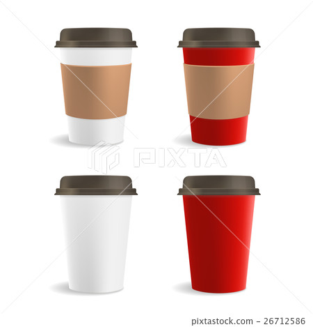 Red and White Paper Coffee Cup Set. Vector 26712586