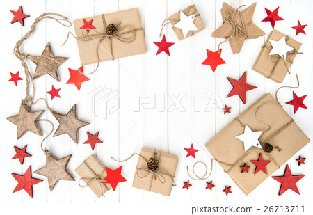 Wrapped gifts with christmas decoration red stars  26713711