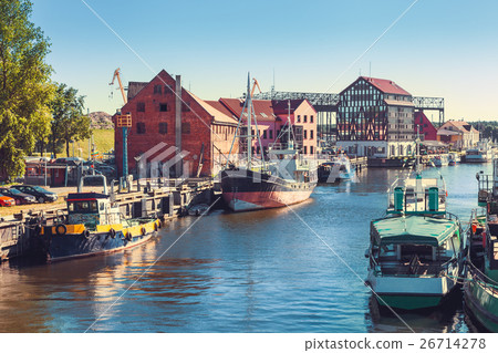 Ships and boats on river in Klaipeda, Lithuania. Ships and boats on river in Klaipeda, Lithuania. 26714278