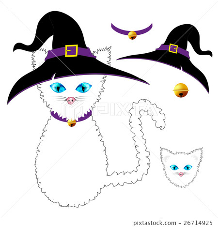 White Cat with Blue Eyes. Witch Hat 26714925