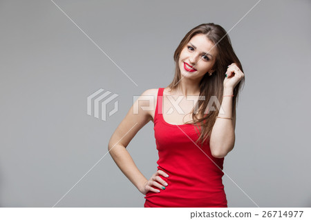 Portrait of beautiful brunette woman posing in Portrait of beautiful brunette woman posing in 26714977