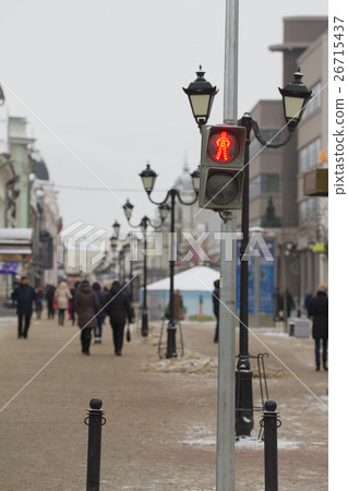 Red traffic lights on winter russian street Red traffic lights on winter russian street 26715437
