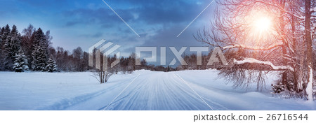 road in snowy winter on beautiful sunny day road in snowy winter on beautiful sunny day 26716544