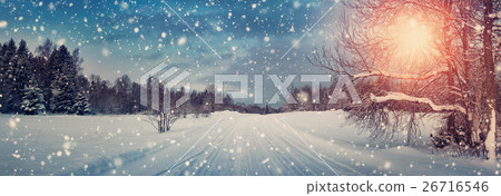 road in snowy winter on beautiful sunny day road in snowy winter on beautiful sunny day 26716546