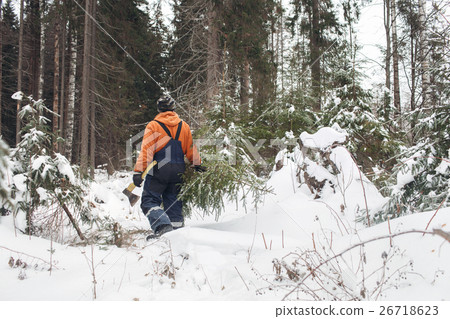 man with hatchet in the hands of carries Christmas man with hatchet in the hands of carries Christmas 26718623