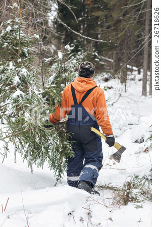 man with hatchet in the hands of carries Christmas 26718626