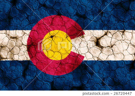 Colorado flag closeup texture background on dry cracked soil (high resolution 3D CG rendering ∕ coloring illustration) famine drought natural disaster 26720447