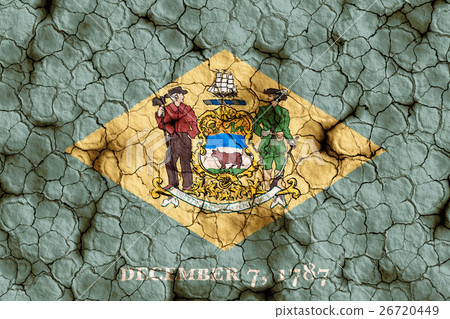 乾裂土壤上的德拉瓦州旗特寫紋理背景（高分辨率 3D CG 渲染∕著色插圖）飢荒乾旱自然災害 26720449