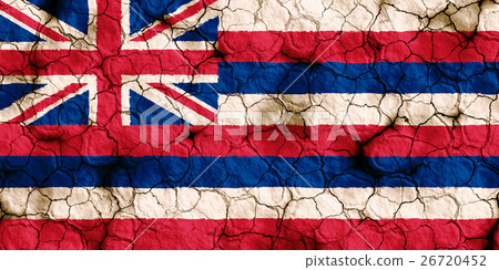 Hawaiian flag closeup texture background on dry cracked soil (high resolution 3D CG rendering ∕ coloring illustration) famine drought natural disaster 26720452