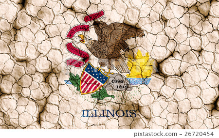 乾裂土壤上的伊利諾州旗特寫紋理背景（高分辨率 3D CG 渲染∕著色插圖）飢荒乾旱自然災害 26720454