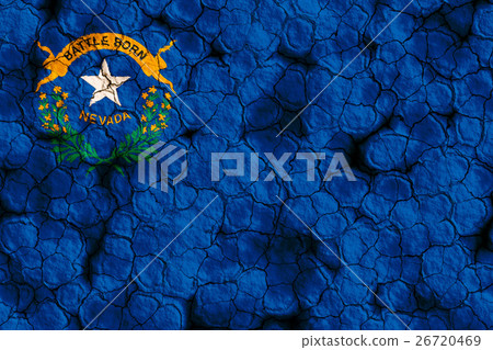 Nevada flag closeup texture background on dry cracked soil (high resolution 3D CG rendering ∕ coloring illustration) famine drought natural disaster 26720469