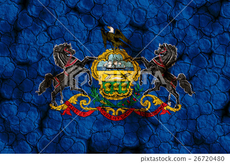 Pennsylvania flag closeup texture background on dry cracked soil (high resolution 3D CG rendering ∕ coloring illustration) famine drought natural disaster Pennsylvania flag closeup texture background on dry cracked soil (high resolution 3D CG rendering ∕ coloring illustration) famine drought natural disaster 26720480