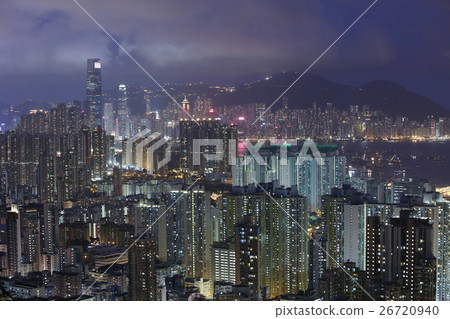 The skyline of Kowloon at summer night 26720940