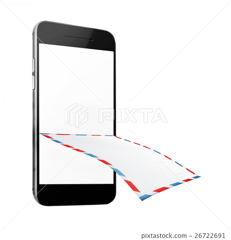 Post envelope and mobile smart phone isolated on white background. 26722691