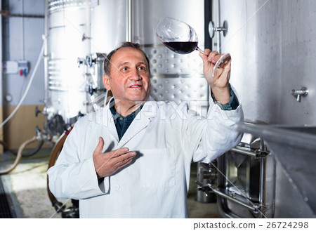 Wine maker controls quality of wine Wine maker controls quality of wine 26724298
