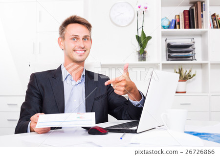 Man employee holding blank document 26726866