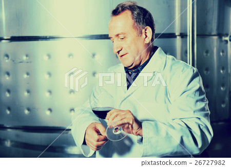 Wine maker controls quality of wine Wine maker controls quality of wine 26727982