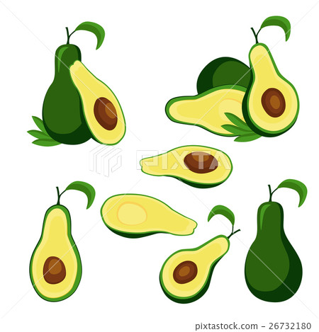 Ripe avocado fruit and halves isolated on white Ripe avocado fruit and halves isolated on white 26732180
