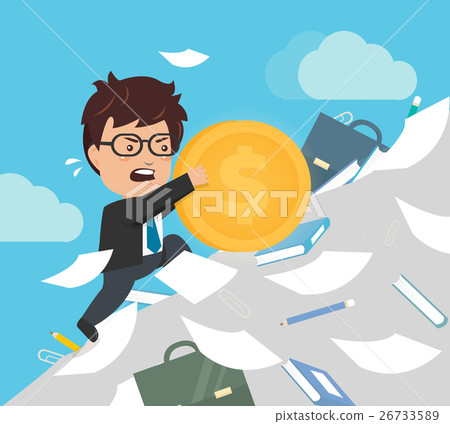 businessmen are pushing and pulling a cart  26733589