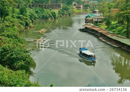 Kanchanaburi泰國“泰國子彈鐵路”軌道和Kwai河（泰國北碧府） 26734136