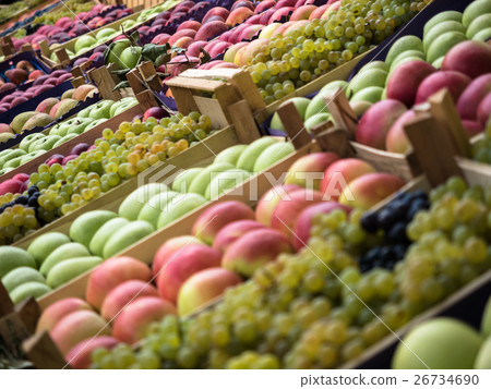 Full frame background of various fruits at a Full frame background of various fruits at a 26734690