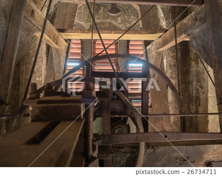 Detail of a rusty ancient mechanism in the old Detail of a rusty ancient mechanism in the old 26734711