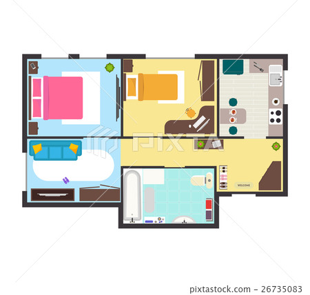 Apartment Floor Plan with Furniture Top View 26735083