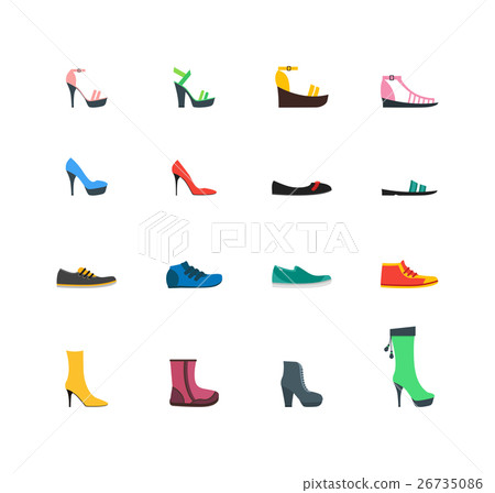 Flat Color Woman Shoes Set. Vector 26735086
