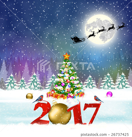 Christmas vintage greeting card on winter village Christmas vintage greeting card on winter village 26737425