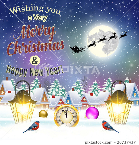 Christmas vintage greeting card on winter village Christmas vintage greeting card on winter village 26737437