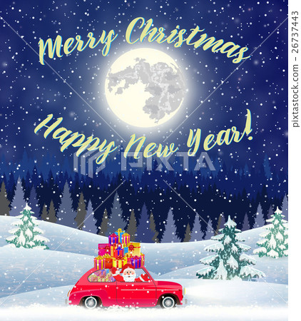 Christmas card design of car with tree on the top Christmas card design of car with tree on the top 26737443