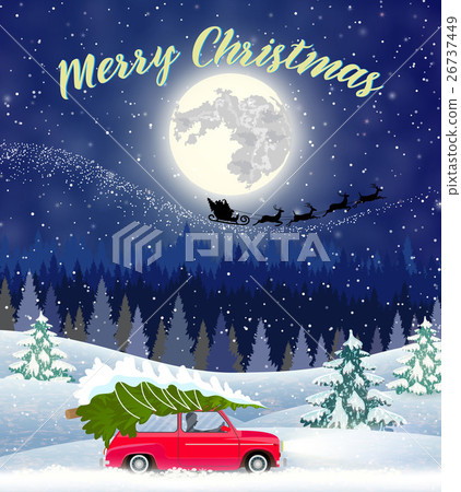 Christmas card design of car with tree on the top 26737449